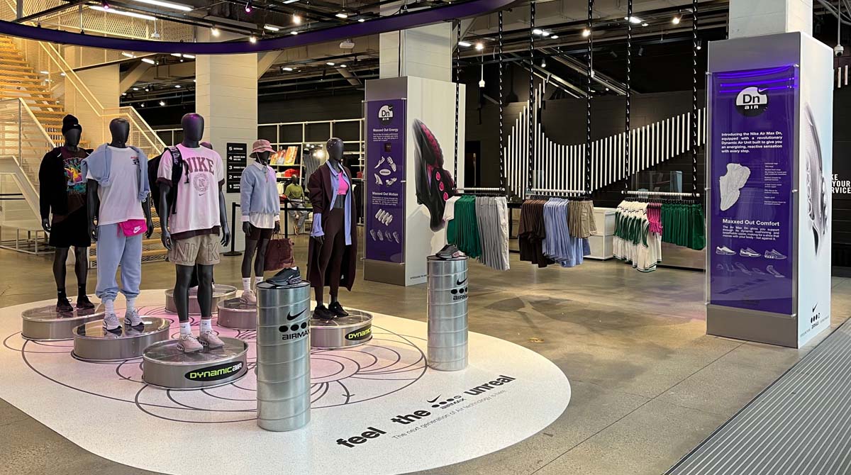 The interior of a Nike store, showcasing how the brand approaches retail rollouts