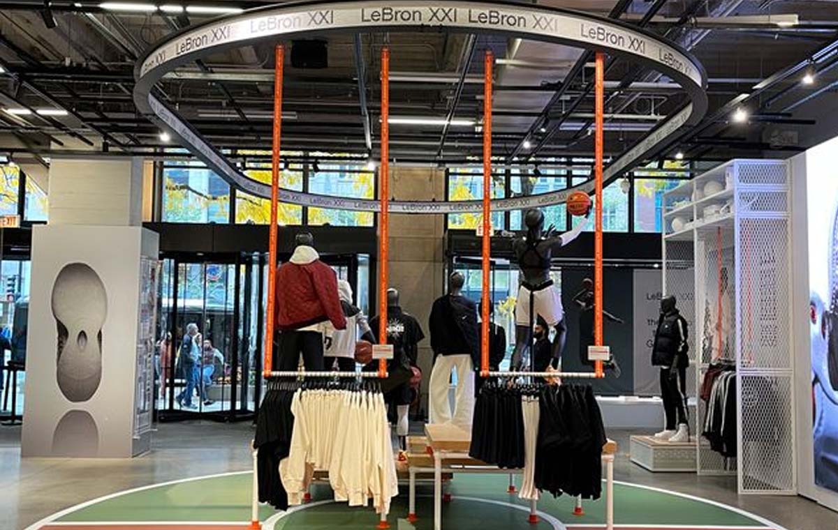 A custom merchandising display for a recent Nike product launch
